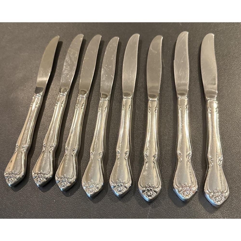 Oneida Arbor True Rose Hollow Dinner Knife Stainless Steel‎ Set Of 8 Flatware